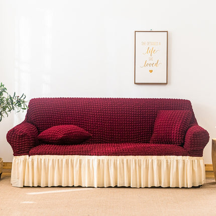 Living Room Stretch Full Coverage Skirt Style Sofa Cover, Size: Double M 145-185cm(Wine Red Wax White)-garmade.com