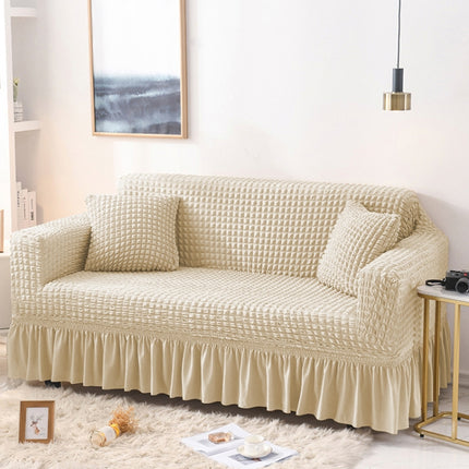 Living Room Stretch Full Coverage Skirt Style Sofa Cover, Size: Double M 145-185cm(Wax White)-garmade.com