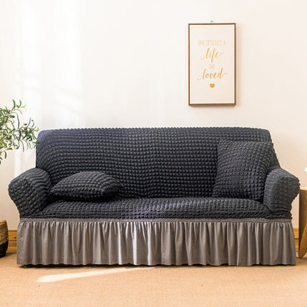 Living Room Stretch Full Coverage Skirt Style Sofa Cover, Size: Double M 145-185cm(Dark Grey Middle Grey)-garmade.com