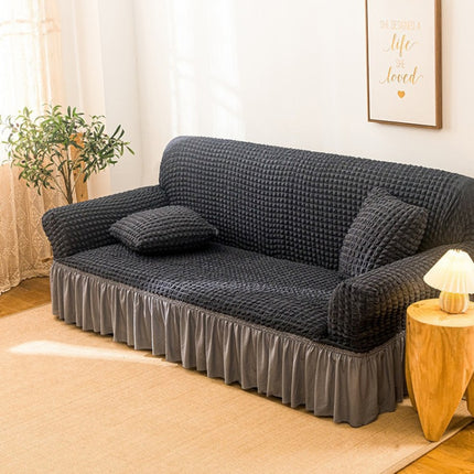 Living Room Stretch Full Coverage Skirt Style Sofa Cover, Size: Double M 145-185cm(Dark Grey Middle Grey)-garmade.com