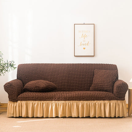 Living Room Stretch Full Coverage Skirt Style Sofa Cover, Size: Double M 145-185cm(Middle Coffee Beige)-garmade.com