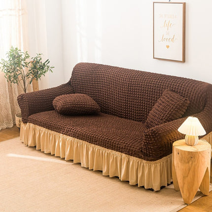 Living Room Stretch Full Coverage Skirt Style Sofa Cover, Size: Double M 145-185cm(Middle Coffee Beige)-garmade.com