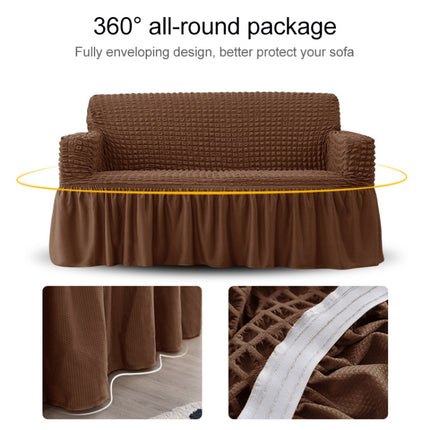 Living Room Stretch Full Coverage Skirt Style Sofa Cover, Size: Double M 145-185cm(Middle Coffee Beige)-garmade.com
