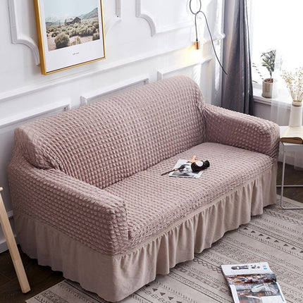 Living Room Stretch Full Coverage Skirt Style Sofa Cover, Size: Double M 145-185cm(Wax White)-garmade.com