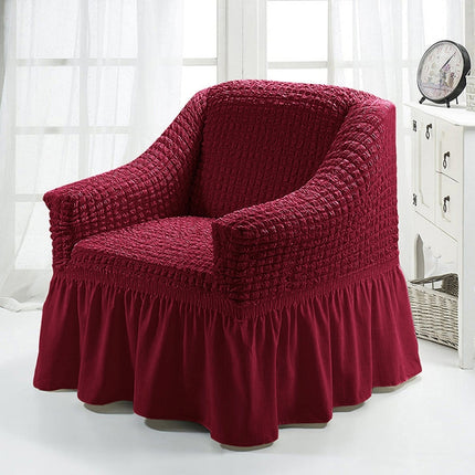 Four Seasons Universal Elastic Full Coverage Skirt Style Sofa Cover, Size: Single S 90-140cm(One-color Wine Red)-garmade.com