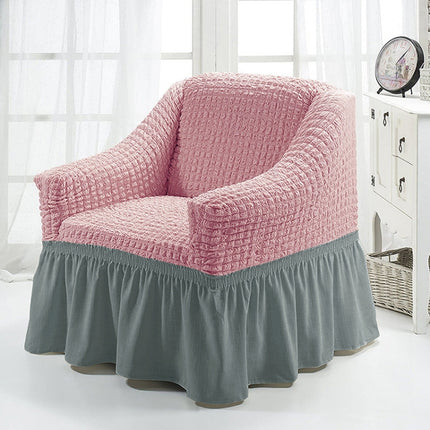 Four Seasons Universal Elastic Full Coverage Skirt Style Sofa Cover, Size: Single S 90-140cm(Pink Green)-garmade.com