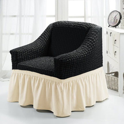 Four Seasons Universal Elastic Full Coverage Skirt Style Sofa Cover, Size: Single S 90-140cm(Black Wax White)-garmade.com