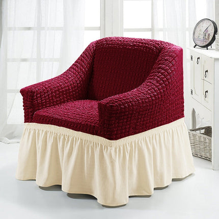 Four Seasons Universal Elastic Full Coverage Skirt Style Sofa Cover, Size: Single S 90-140cm(Wine Red Wax White)-garmade.com