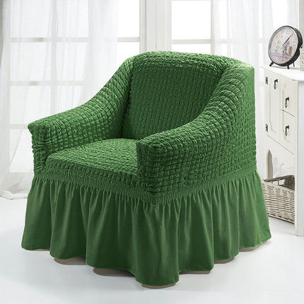 Four Seasons Universal Elastic Full Coverage Skirt Style Sofa Cover, Size: Single S 90-140cm(One-color Luxury Green)-garmade.com