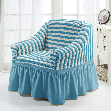 Four Seasons Universal Elastic Full Coverage Skirt Style Sofa Cover, Size: Single S 90-140cm(Two-colors Blue)-garmade.com