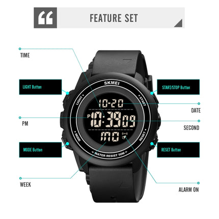 SKMEI 1736 Triplicate Round Dial Timing LED Digital Display Luminous Electronic Watch(Black)-garmade.com