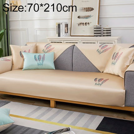 Feather Pattern Summer Ice Silk Non-slip Full Coverage Sofa Cover, Size:70x210cm(Gold)-garmade.com