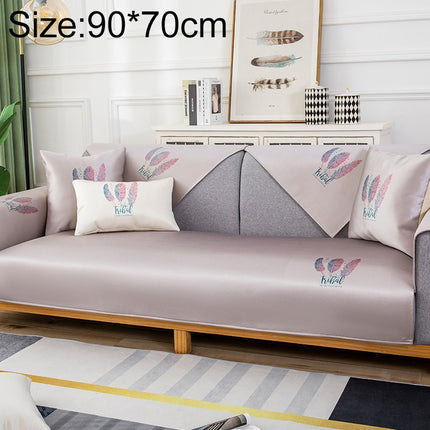 Feather Pattern Summer Ice Silk Non-slip Full Coverage Sofa Cover, Size:90x70cm(Light Grey)-garmade.com