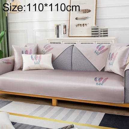 Feather Pattern Summer Ice Silk Non-slip Full Coverage Sofa Cover, Size:110x110cm(Light Grey)-garmade.com
