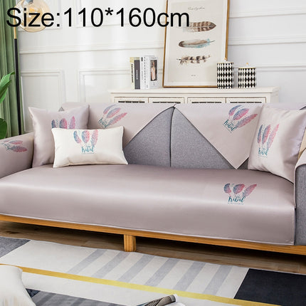 Feather Pattern Summer Ice Silk Non-slip Full Coverage Sofa Cover, Size:110x160cm(Light Grey)-garmade.com