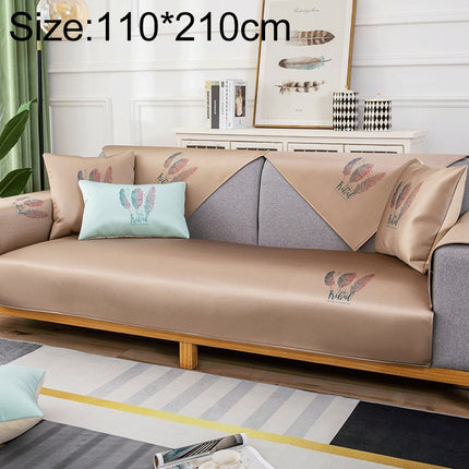 Feather Pattern Summer Ice Silk Non-slip Full Coverage Sofa Cover, Size:110x210cm(Coffee)-garmade.com
