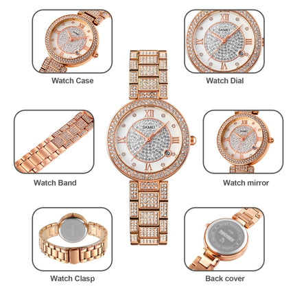 SKMEI 1739 Diamond Roman Numerals Round Dial Quartz Watch for Ladies(Silver)-garmade.com