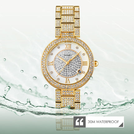 SKMEI 1739 Diamond Roman Numerals Round Dial Quartz Watch for Ladies(Rose Gold)-garmade.com