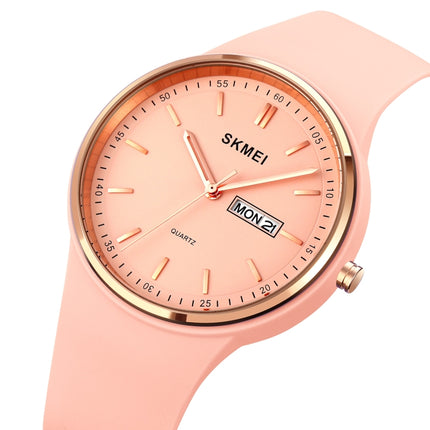 SKMEI 1747 Simple Bar scale Dial Silicone Strap Quartz Watch for Ladies(Pink)-garmade.com