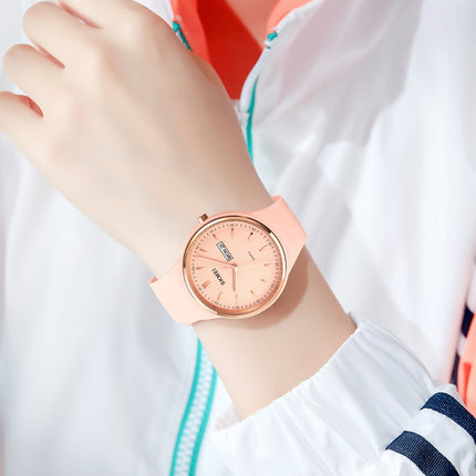 SKMEI 1747 Simple Bar scale Dial Silicone Strap Quartz Watch for Ladies(Pink)-garmade.com