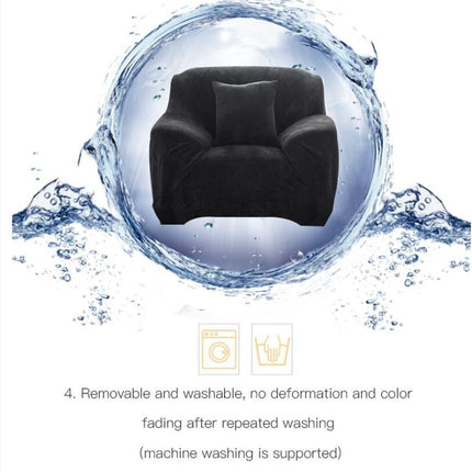Single Seat Solid Color Plush Elastic Full Coverage Non-slip Sofa Cover(Navy)-garmade.com