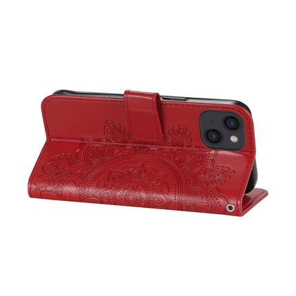 7-petal Flowers Embossing Pattern Horizontal Flip PU Leather Case with Holder & Card Slots & Wallet & Photo Frame For iPhone 13(Red)-garmade.com