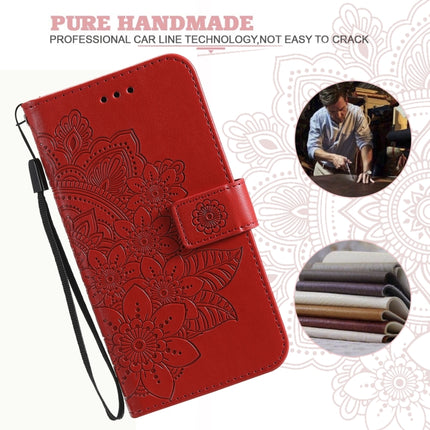 7-petal Flowers Embossing Pattern Horizontal Flip PU Leather Case with Holder & Card Slots & Wallet & Photo Frame For iPhone 13(Red)-garmade.com