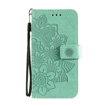 7-petal Flowers Embossing Pattern Horizontal Flip PU Leather Case with Holder & Card Slots & Wallet & Photo Frame For iPhone 13(Green)-garmade.com