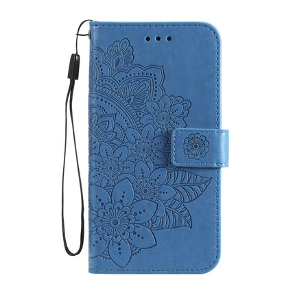 7-petal Flowers Embossing Pattern Horizontal Flip PU Leather Case with Holder & Card Slots & Wallet & Photo Frame For iPhone 13(Blue)-garmade.com