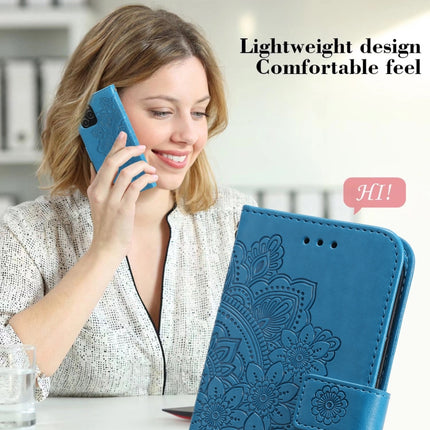 7-petal Flowers Embossing Pattern Horizontal Flip PU Leather Case with Holder & Card Slots & Wallet & Photo Frame For iPhone 13(Blue)-garmade.com