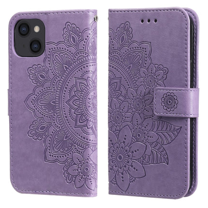 7-petal Flowers Embossing Pattern Horizontal Flip PU Leather Case with Holder & Card Slots & Wallet & Photo Frame For iPhone 13(Light Purple)-garmade.com