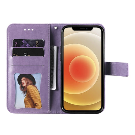 7-petal Flowers Embossing Pattern Horizontal Flip PU Leather Case with Holder & Card Slots & Wallet & Photo Frame For iPhone 13(Light Purple)-garmade.com