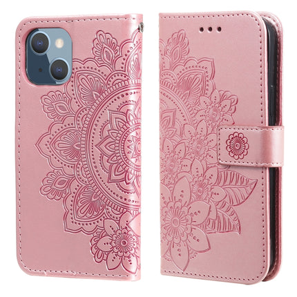 7-petal Flowers Embossing Pattern Horizontal Flip PU Leather Case with Holder & Card Slots & Wallet & Photo Frame For iPhone 13 Mini(Rose Gold)-garmade.com