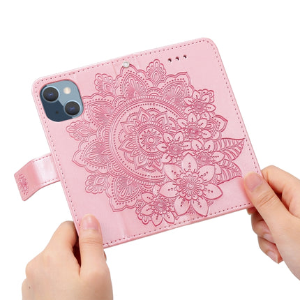 7-petal Flowers Embossing Pattern Horizontal Flip PU Leather Case with Holder & Card Slots & Wallet & Photo Frame For iPhone 13 Mini(Rose Gold)-garmade.com