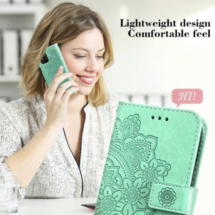 7-petal Flowers Embossing Pattern Horizontal Flip PU Leather Case with Holder & Card Slots & Wallet & Photo Frame For iPhone 13 Mini(Green)-garmade.com