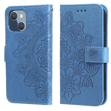 7-petal Flowers Embossing Pattern Horizontal Flip PU Leather Case with Holder & Card Slots & Wallet & Photo Frame For iPhone 13 Mini(Blue)-garmade.com