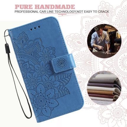 7-petal Flowers Embossing Pattern Horizontal Flip PU Leather Case with Holder & Card Slots & Wallet & Photo Frame For iPhone 13 Mini(Blue)-garmade.com