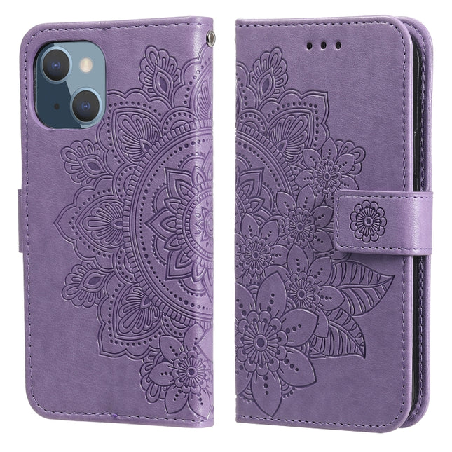 7-petal Flowers Embossing Pattern Horizontal Flip PU Leather Case with Holder & Card Slots & Wallet & Photo Frame For iPhone 13 Mini(Light Purple)-garmade.com