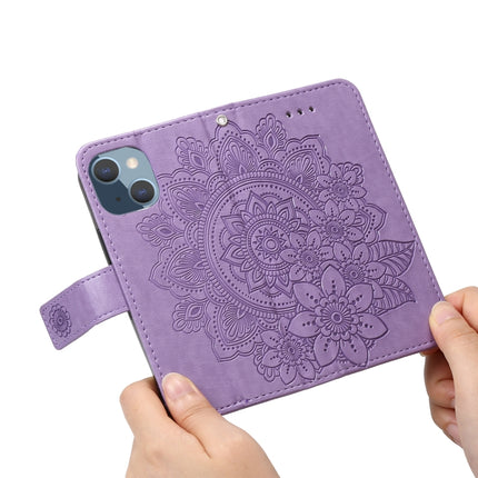 7-petal Flowers Embossing Pattern Horizontal Flip PU Leather Case with Holder & Card Slots & Wallet & Photo Frame For iPhone 13 Mini(Light Purple)-garmade.com