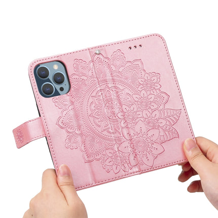 7-petal Flowers Embossing Pattern Horizontal Flip PU Leather Case with Holder & Card Slots & Wallet & Photo Frame For iPhone 13 Pro(Rose Gold)-garmade.com