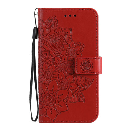 7-petal Flowers Embossing Pattern Horizontal Flip PU Leather Case with Holder & Card Slots & Wallet & Photo Frame For iPhone 13 Pro(Red)-garmade.com