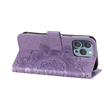 7-petal Flowers Embossing Pattern Horizontal Flip PU Leather Case with Holder & Card Slots & Wallet & Photo Frame For iPhone 13 Pro(Light Purple)-garmade.com