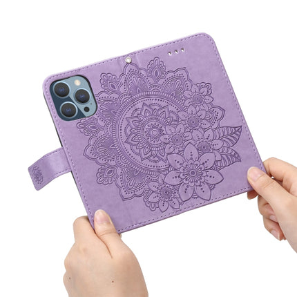 7-petal Flowers Embossing Pattern Horizontal Flip PU Leather Case with Holder & Card Slots & Wallet & Photo Frame For iPhone 13 Pro(Light Purple)-garmade.com