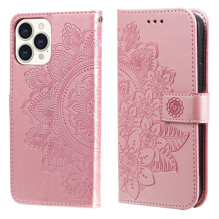 7-petal Flowers Embossing Pattern Horizontal Flip PU Leather Case with Holder & Card Slots & Wallet & Photo Frame For iPhone 13 Pro Max(Rose Gold)-garmade.com