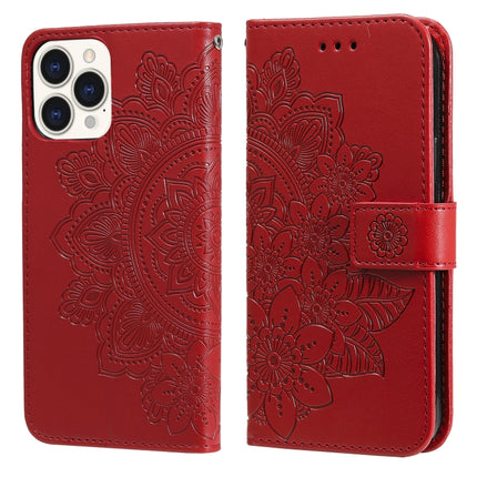 7-petal Flowers Embossing Pattern Horizontal Flip PU Leather Case with Holder & Card Slots & Wallet & Photo Frame For iPhone 13 Pro Max(Red)-garmade.com