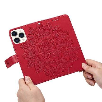 7-petal Flowers Embossing Pattern Horizontal Flip PU Leather Case with Holder & Card Slots & Wallet & Photo Frame For iPhone 13 Pro Max(Red)-garmade.com