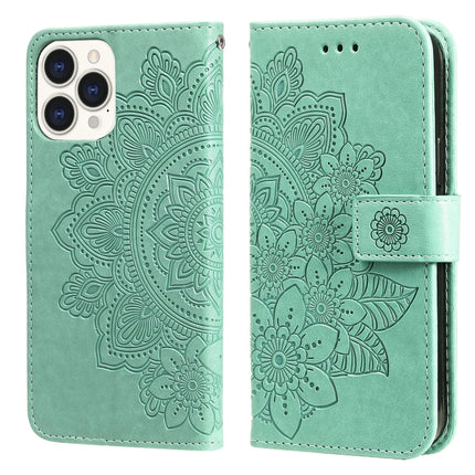 7-petal Flowers Embossing Pattern Horizontal Flip PU Leather Case with Holder & Card Slots & Wallet & Photo Frame For iPhone 13 Pro Max(Green)-garmade.com