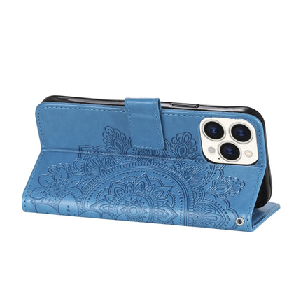 7-petal Flowers Embossing Pattern Horizontal Flip PU Leather Case with Holder & Card Slots & Wallet & Photo Frame For iPhone 13 Pro Max(Blue)-garmade.com