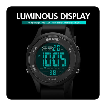 SKMEI 1758 Multifunctional LED Digital Display Luminous Silicone Strap Electronic Watch(Black White)-garmade.com