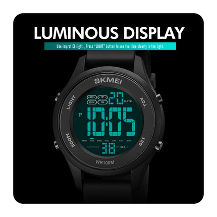 SKMEI 1758 Multifunctional LED Digital Display Luminous Silicone Strap Electronic Watch(Black Silver)-garmade.com